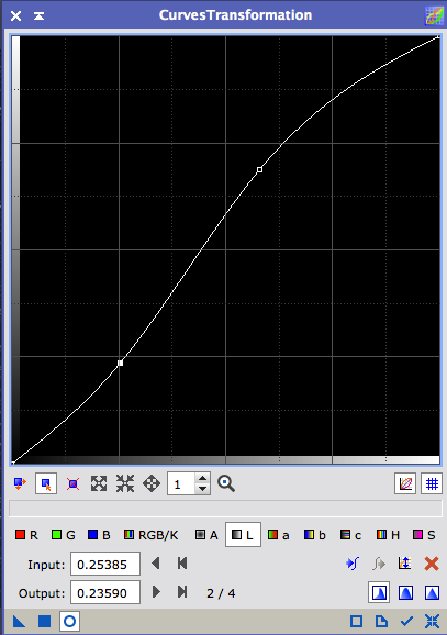 CurvesTransformation with an S-shaped curve to increase contrast