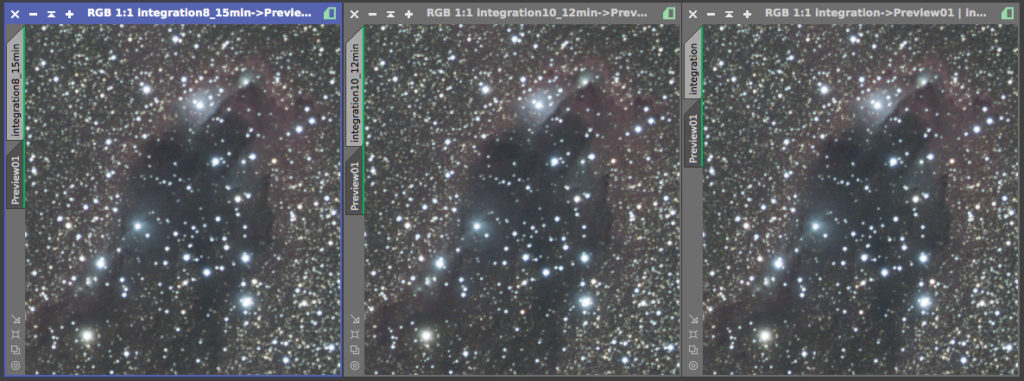 Closer view of the three Dark Tower integrations, where differences in noise start to show