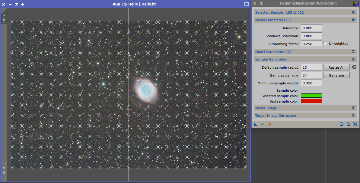 DynamicBackgroundExtraction with sample points spread over the background of an image