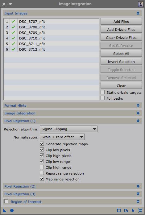 The ImageIntegration process with pixel rejection enabled