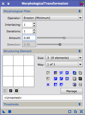 The MorphologicalTransformation dialog, set up to shrink stars